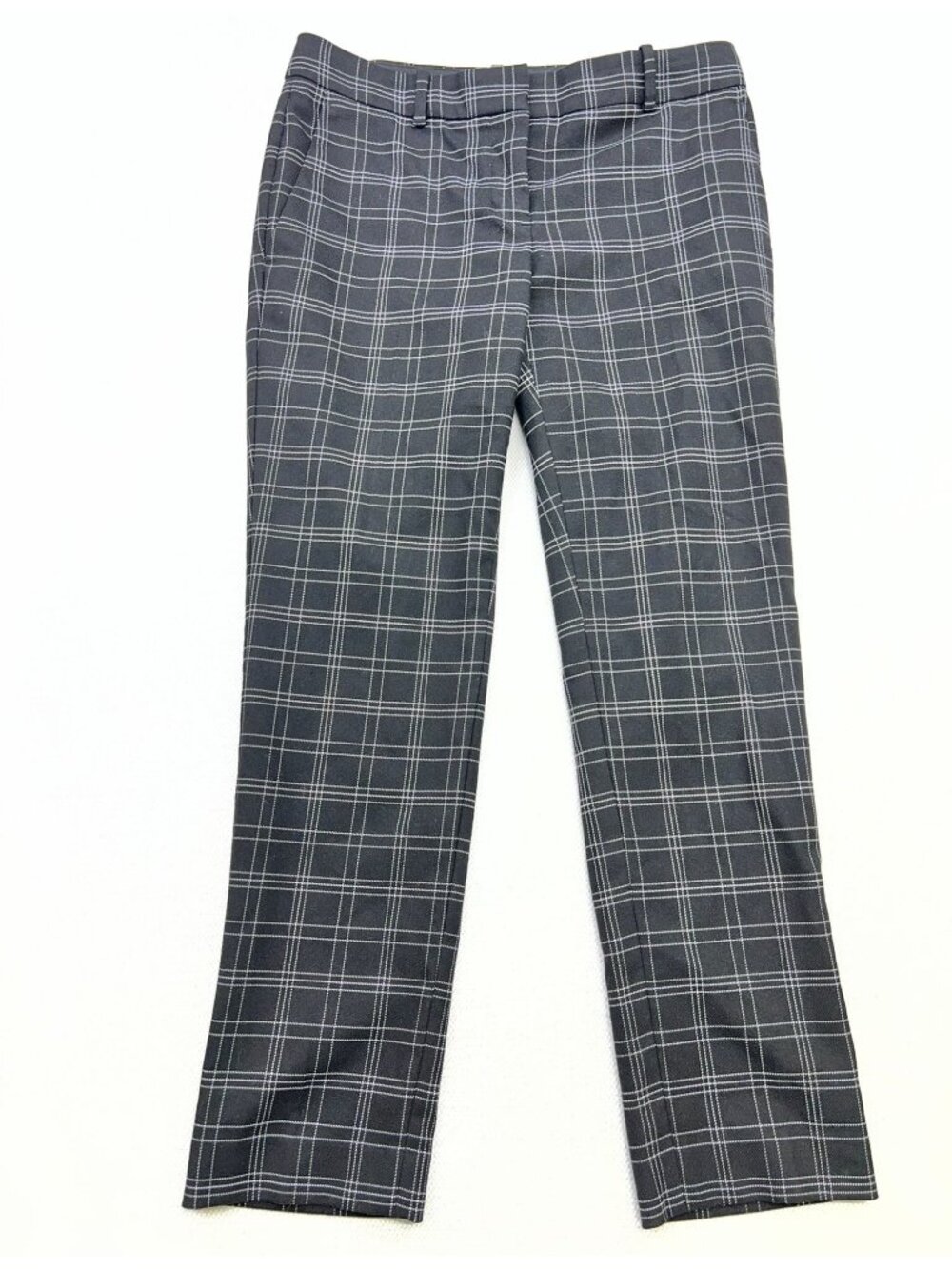Ann Taylor Womens Plaid Slim Ankle Dress Pants Size 0P Black White Workwear